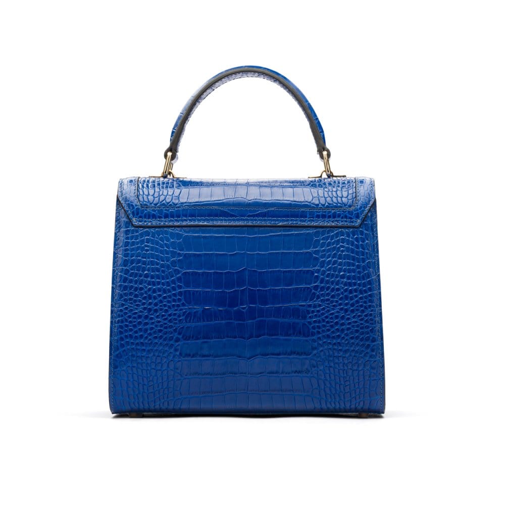 Leather signature Morgan bag, cobalt croc, back view