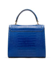 Leather signature Morgan bag, cobalt croc, back view