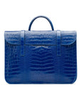 Leather music bag, cobalt croc