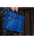 Leather music bag, cobalt croc, lifestyle