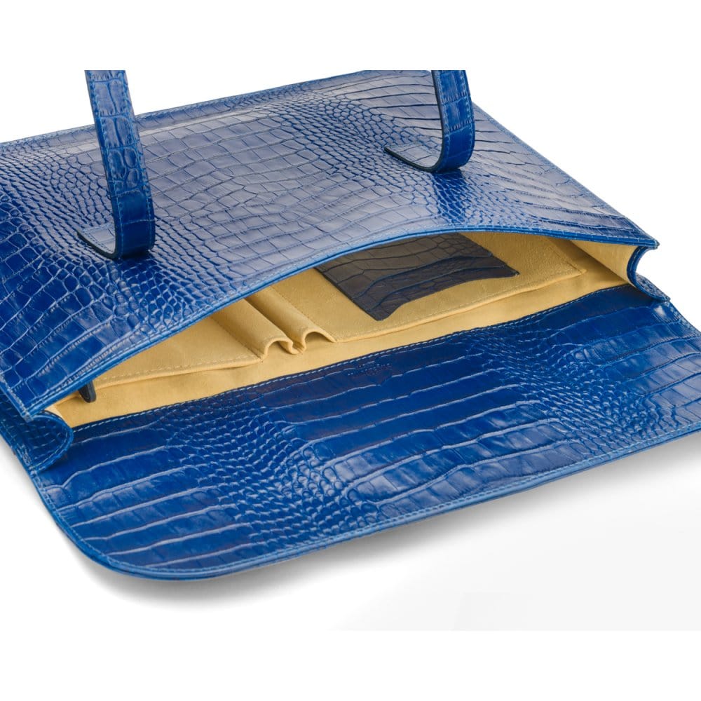 Leather music bag, cobalt croc, inside