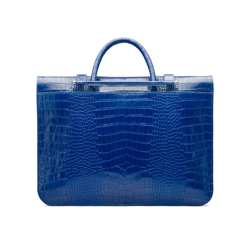 Leather music bag, cobalt croc, back