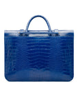 Leather music bag, cobalt croc, back