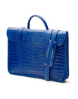 Leather music bag, cobalt croc, side