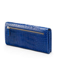 Leather Mayfair concertina purse, cobalt croc, back