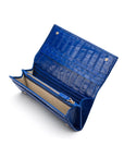 Leather Mayfair concertina purse, cobalt croc, inside