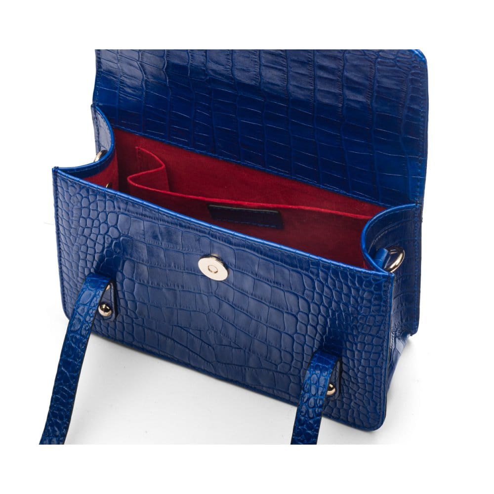 Mini top handle Harmony music bag, cobalt croc, inside