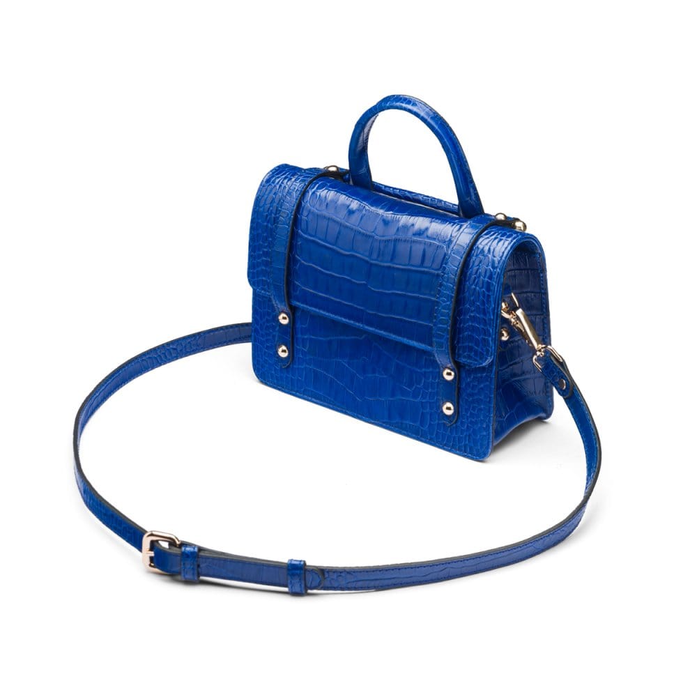 Mini top handle Harmony music bag, cobalt croc, side view