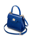 Mini leather Morgan Bag, top handle bag, cobalt croc