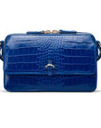 Compact crossbody bag, cobalt croc, front