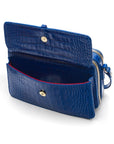 Compact crossbody bag, cobalt croc, front pocket