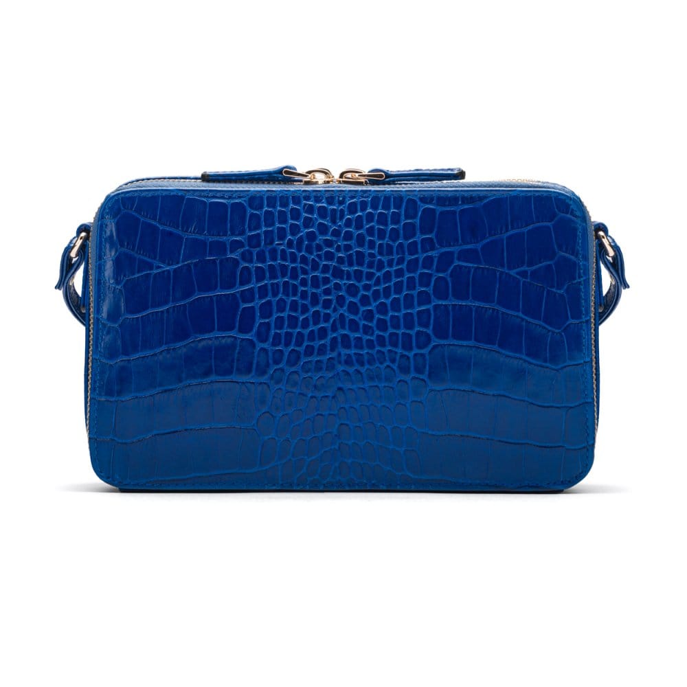 Compact crossbody bag, cobalt croc, back