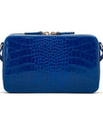 Compact crossbody bag, cobalt croc, back