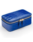 Zip around jewellery case, cobalt croc, front