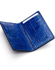 Leather card holder with RFID protection, cobalt croc, interior