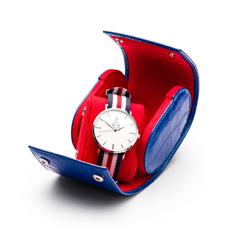 Single watch roll, cobalt croc, with detachable pad