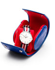 Single watch roll, cobalt croc, with detachable pad