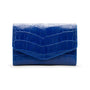 Small leather concertina purse, cobalt croc, front