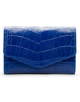 Small leather concertina purse, cobalt croc, front