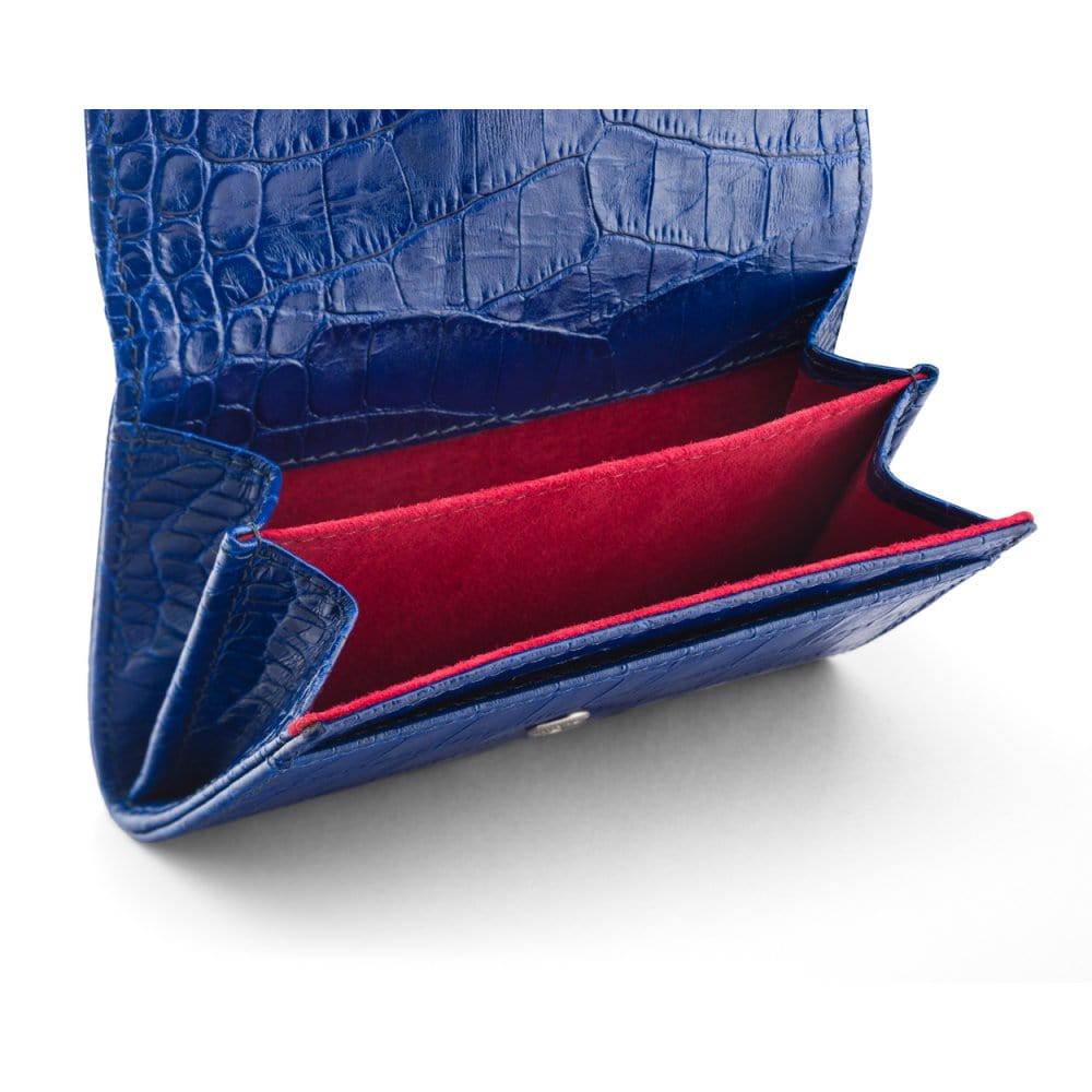 Small leather concertina purse, cobalt croc, inside