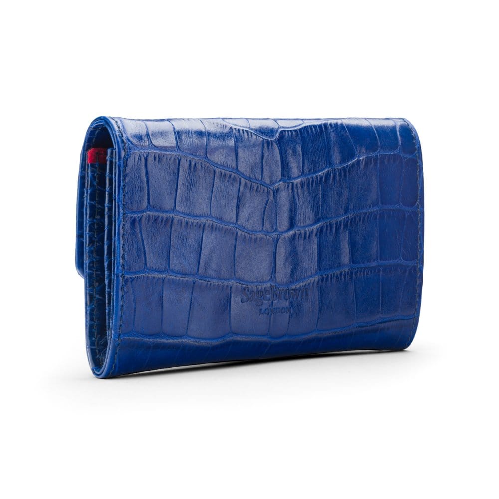 Small leather concertina purse, cobalt croc, back