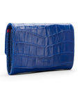 Small leather concertina purse, cobalt croc, back