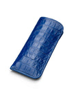 Small leather glasses case, cobalt croc, front