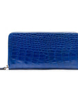 Tall leather zip around accordion purse, cobalt croc
