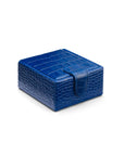 Leather jewellery box, cobalt croc, front