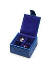 Leather jewellery box, cobalt croc, open