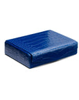 Luxury leather jewellery box, cobalt croc, front