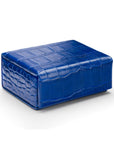 Small leather accessory box, cobalt croc with red, front