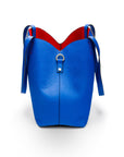 Leather tote bag, cobalt, side view