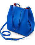 Leather tote bag, cobalt, with shoulder strap