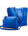 Leather tote bag, cobalt, with inner bag