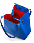 Leather tote bag, cobalt, inside closed