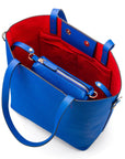 Leather tote bag, cobalt, inner bag view