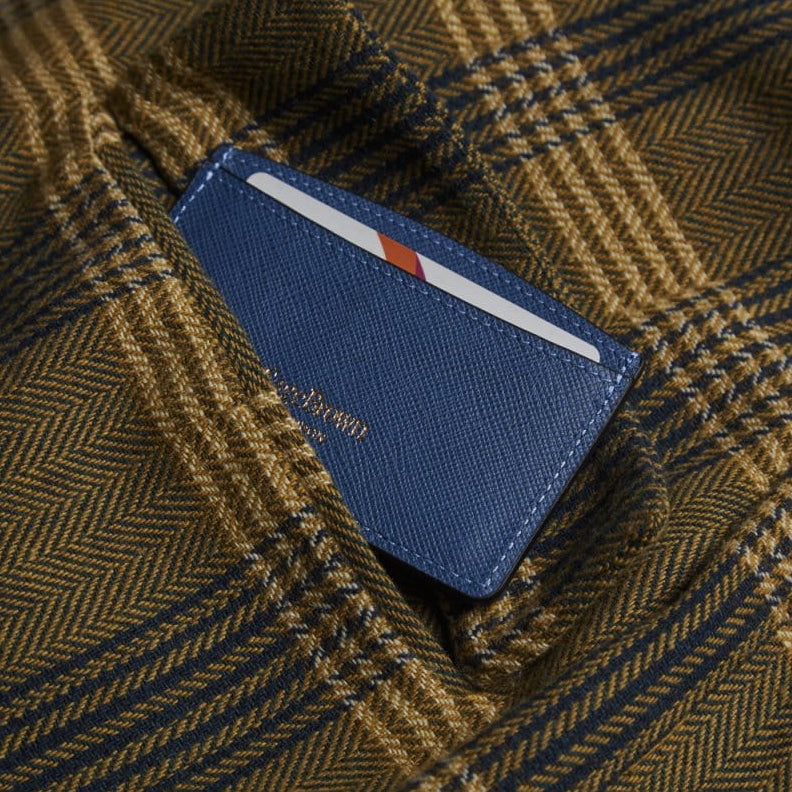 Cobalt Saffiano Flat Leather Credit Card Case With RFID Blocking Lining