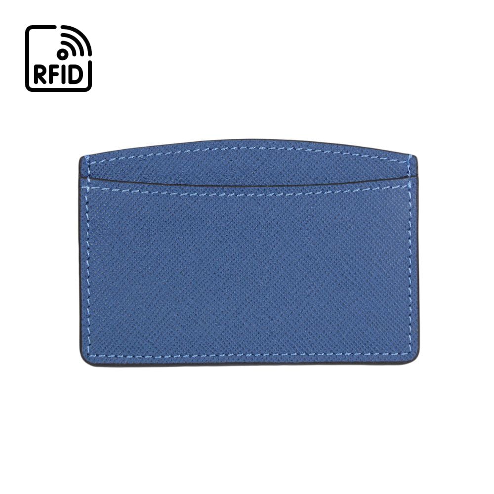 RFID Flat Leather Card Holder, cobalt saffiano, front view
