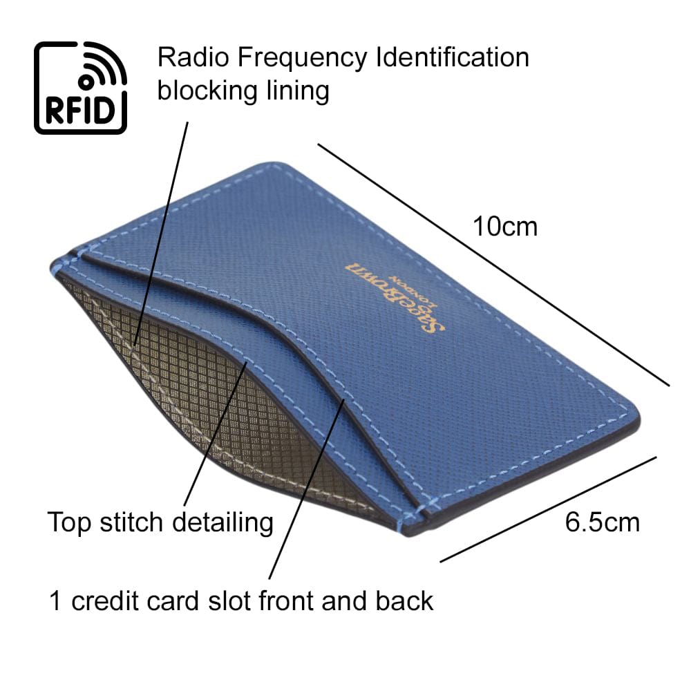 RFID Flat Leather Card Holder, cobalt saffiano, features