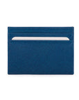 Flat leather credit card wallet 4 CC, cobalt saffiano, front