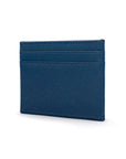 Flat leather credit card wallet 4 CC, cobalt saffiano, side