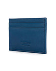 Flat leather credit card wallet 4 CC, cobalt saffiano, back