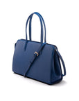 Ladies' leather 15" laptop handbag, cobalt, with shoulder strap