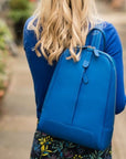 Ladies leather backpack, cobalt, lifestyle