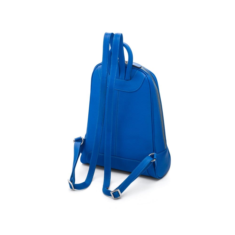 Ladies leather backpack, cobalt, rear view