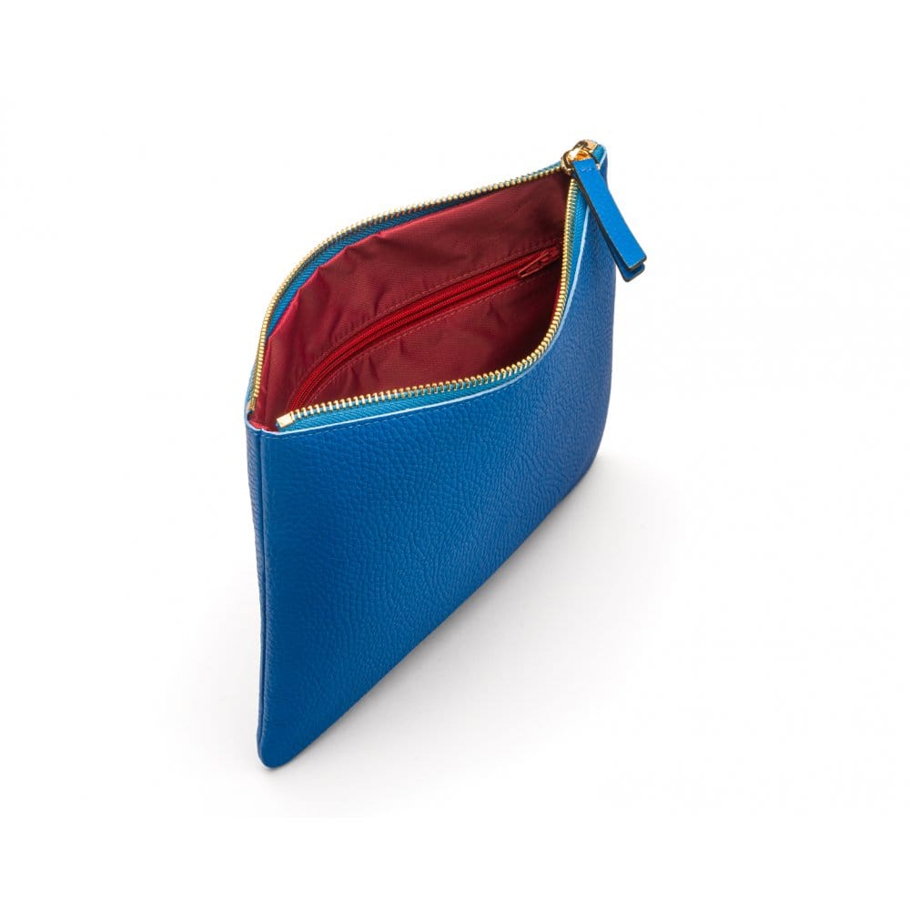 Large leather makeup bag, cobalt, inside