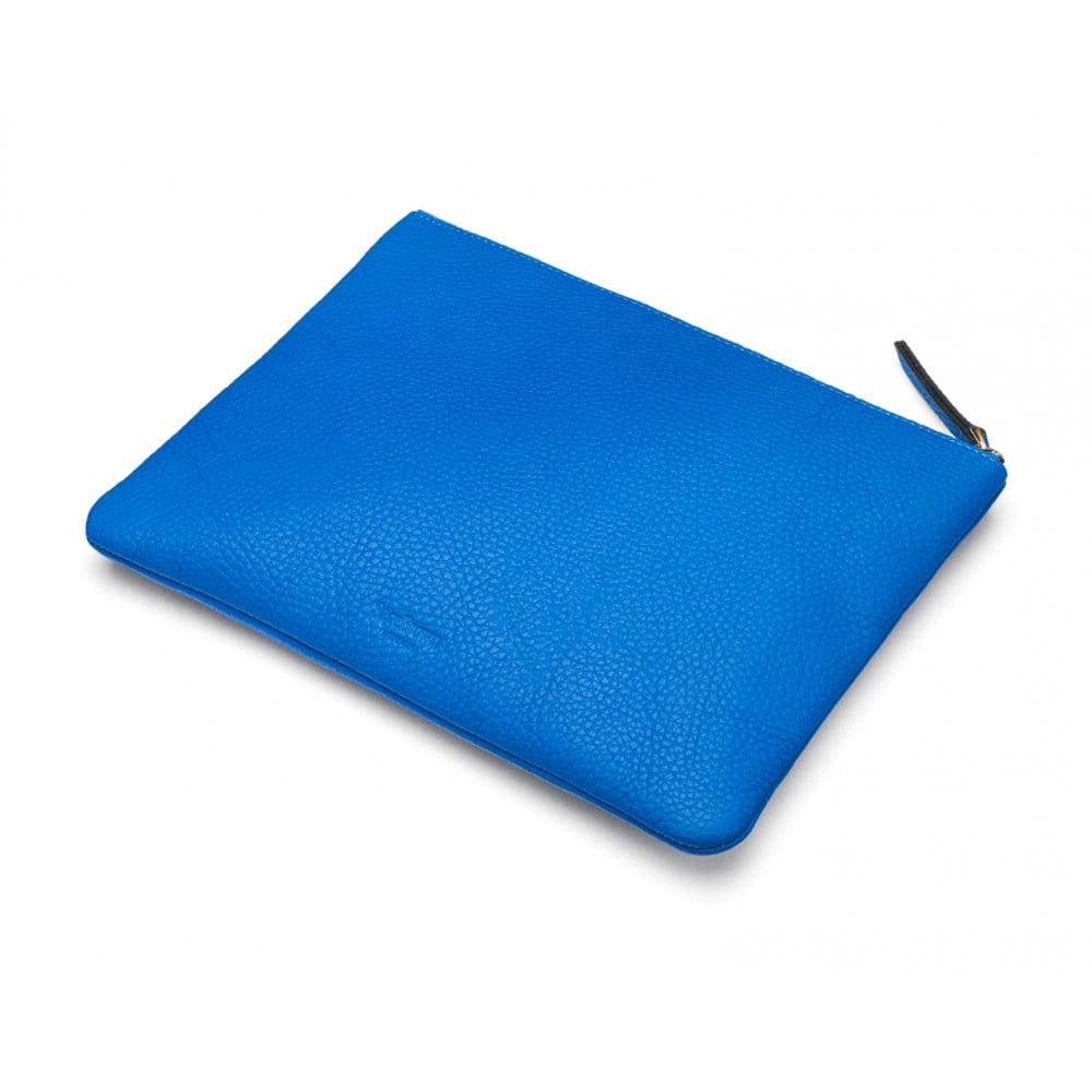 Large leather makeup bag, cobalt, back