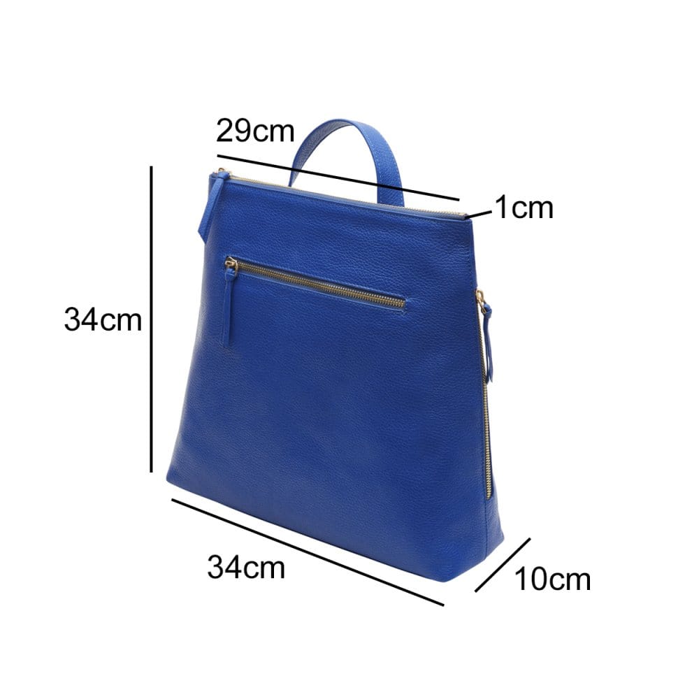 Leather 13" laptop backpack, cobalt, dimensions