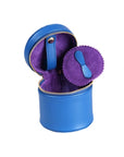 Leather cylindrical jewellery case, cobalt, inside